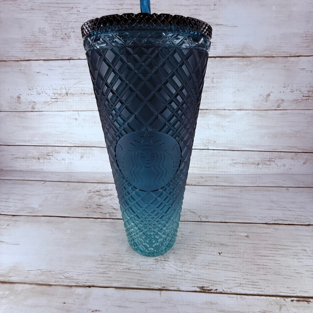 Starbucks 2021 Navy Teal Ombre Studded Venti Cold Cup Tumbler 24oz Siren Logo
